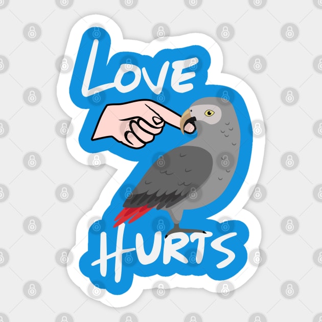 Love Hurts Timneh Grey Parrot Biting Finger Sticker by Einstein Parrot